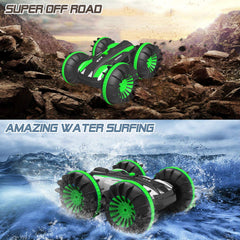 Pussan Gifts for 6-10 Year Old Boys Amphibious Remote Control Car for Kids 2.4 GHz RC Stunt Car for Boys Girls 4WD Off Road Monster Truck Gifts Remote Control Boat Summer Beach Toy Green