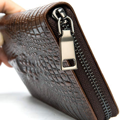 NIUCUNZH Genuine Leather Cool Long Wallets for Men Personalized Zip Around Wallet Checkbook Cash Credit Card Holder Wallet, Coffee, Large, Vintage