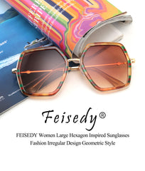 FEISEDY Women Large Hexagon Inspired Sunglasses Fashion Irregular Design Style Geometric B2503