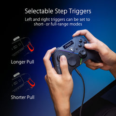 ASUS ROG Raikiri Pro Wireless PC controller, OLED display, USB-C/2.4GHz/BT on PC, USB-C on Xbox, 4 remappable rear buttons, step/linear triggers, adjustable joystick sensitivity, 3.5mm jack, ESS DAC
