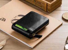 BULLCAPTAIN Mens Genuine Leather Zipper Wallet RFID Blocking Bifold Zip Around Multi Credit Card Holder (black)