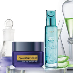 L’Oréal Paris Hydra Genius Aloe Water 72H Liquid Moisturizer, 70 ml & Hyaluron Expert Replumping Moisturizing Night Cream Mask - 50ML
