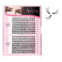 Beauty7 Single Eyelashes 320pcs DIY Cluster Eyelashes D Curl Eyelash Extensions 20D+30D Individual False Eyelashes DIY Kit Volume Eyelash Bushes for Eye Makeup