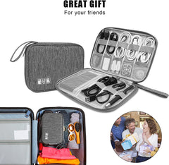 KIENAI 2 Pack Small Travel Cable Organizer, Portable Phone Accessory Organizer, All-In-One Soft Carrying Case for Hard Drive, Power Cord, Charger, Headphones, USB, SD Card (Black+Grey)