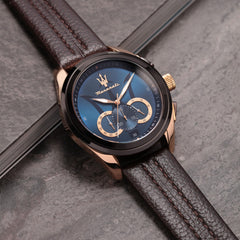 MASERATI Men's 'Traguardo' Quartz Stainless Steel and Leather Fashion Watch, Color:Brown (Model: R8871612024)