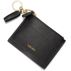 Minimalist Small Leather Card Holder Pocket Wallet Womens Coin Purse Handbag (Black)