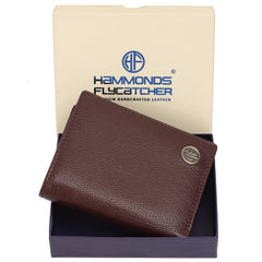 HAMMONDS FLYCATCHER Genuine Leather Wallet for Men, RFID Protected Leather Purse for Men, Money Purse for Men, Tri-Fold Wallet, 5 Card Slots, 2 ID Slot, Hidden Pocket, Metal Snap Button, Redwood Brown