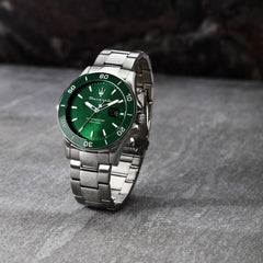 Maserati Limited Edition Men's Watch, Time, Date, Analogue, Steel Strap, Waterproof, COMPETIZIONE Collection - R8853100039 - Green/Silver