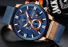 curren Quartz Chronograph Analogue Blue Men Wrist Watch CR-8346-Rose Gold Blue