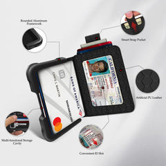 ENIGMA Dapper PU Leather Bifold Front Pocket Slim Wallet for Men, Aluminum Metal Travel Tactical RFID Blocking Card Holder Money Clip, Ideal Men's Gift - Grid