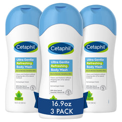 Cetaphil Ultra Gentle Refreshing Body Wash, Refreshing Scent, Sensitive Skin, All Skin Types, Hypoallergenic, Dermatologist Tested, 500ml