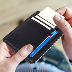 Valentoria slim rfid blocking card holder small pocket wallet keychian zipper coin purse minimalist leather cash & coin & cards case for women men, black, s, rfid wallet, 801, T801