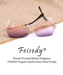 Rimless Sunglasses for Women Metal Square Frame Classic Diamond Grandient lens Eyewear UV Protection Fashion Shades for Women B2567