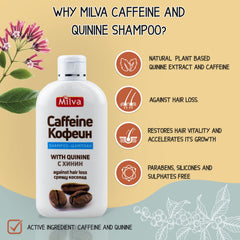 Milva Caffeine and Quinine Shampoo 200ml | Against Hair Loss and Stimulates Hair Growth | Strengthens Hair Roots | Strong Hair Scalp | Anti-Hair Loss Shampoo| Hair Thickening Treatment for Women & Men
