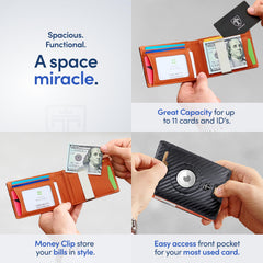 TRAVANDO AirTag* Wallet Mens Wallet with Money Clip Air Tag Wallet Card Holder RFID Blocking Bifold Gifts for Men, Carbon & Orange