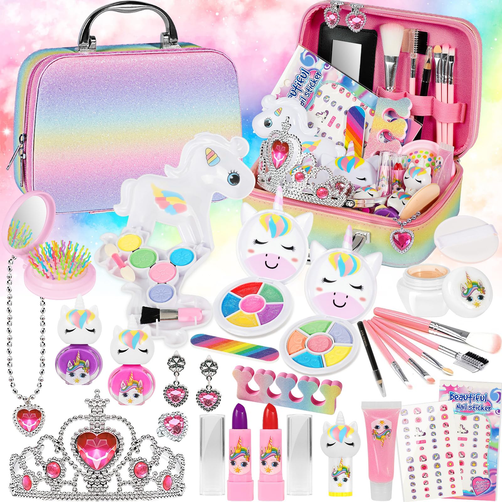 ONE TO FOUR Kids Makeup Kit Girls, Real Washable Makeup Set Girls, Uni