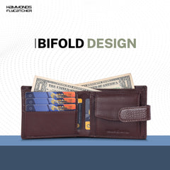 HAMMONDS FLYCATCHER Genuine Leather Wallet for Men - RFID Protected Leather Purse for Men, Money Purse for Men - 5 Card Slots, Coin Pocket, Hidden Pockets, Metal Snap Button - Croc Brown