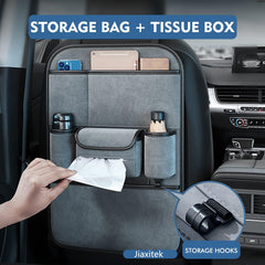 TERRIFI Suede Car Seat Back Organizer Large Capacity Car Seat Back Storage Bag with Hook Kick Mats Back Seat Protector Car Travel Accessories, Keep Your Vehicle Neat and Tid (Grey) (JX032-9)