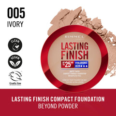 Rimmel Lasting Finish, 005 Ivory, Compact Foundation, Soft-Focus Finish, Matte Finish, Full Coverage, SPF20, Vegan Formula, 7g