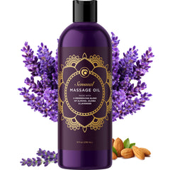Sensual Massage Oil for Couples - No Stain Lavender Massage Oil for Massage Therapy and Relaxing Massage Oil with Sweet Almond Oil for Skin - Anti Aging Moisturizer and Natural Body Oil for Dry Skin