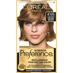 L’Oréal Paris Superior Preference Fade-Defying + Shine Permanent Hair Color, 6.5G Lightest Golden Brown, Pack of 1, Hair Dye