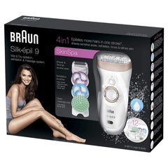 Braun Silk-pil 9 Epilator, Hair Removal, 4 In 1 Epilator With 12 Extras & Attachments Including Shaver Head & Trimmer Cap, Wet & Dry, 2 Pin Bathroom Plug, 9-961V, White/Rose Gold