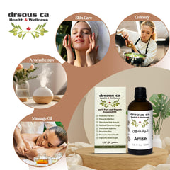 Drsous Ca Organic Anise Essential Oil 100ml | 100% Cold Pressed Star Anise Therapeutic Grade Oil for Hair Growth, Acne Treatment and Muscle Massage Relief | Made in Palestine
