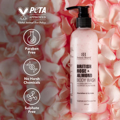 Botanic Hearth British Rose & Almond Body Wash with Shea Butter | Moisturizing Body Wash Shower Gel for Softer, Smoother Skin | Sulfate & Paraben Free | for Women & Men | 245ml