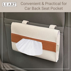 LEART Car Tissue Holder Leather – Tissue Box Holder for Car | Car Accessories Interior | Tissue Box for Car | Car Tissue Box | Hanging Tissue Box Holder (Camel Visor)