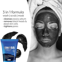Swiss Image Charcoal Cleanser 3-in-1 with Salicylic Acid 100 ml | Reduces Acne, Unclogs Pores, Controls Oil | Face Wash, Scrub & Mask | Combination, Oily & Acne-Prone Skin | Men & Women | Swiss Made