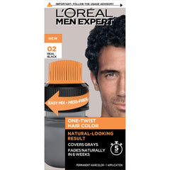 L’Oréal Paris Men Expert One Twist Mess Free Permanent Hair Color, Mens Hair Dye to Cover Grays, Easy No Mix Ammonia Free Application, Real Black 02, 1 Application Kit