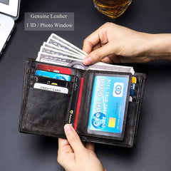 BULLCAPTAIN Large Capacity Genuine Leather Bifold Wallet/Credit Card Holder for Men with 15 Card Slots QB-027 (Olive Green)