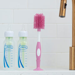 Dr Brown's Natural Flow Dr. Soft Touch No Scratch Baby Bottle Cleaning Brush Cleaner with Stand and Storage Clip, BPA Free, Pink 1-Pack
