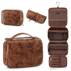 Angju Hanging Toiletry Bag Removable Travel Bag PU leather Makeup Cosmetic Organizer Kit, Water Resistant Makeup Bag Toiletries, Large Travel Essentials Kit