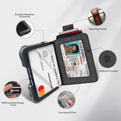 ENIGMA Dapper PU Leather Bifold Front Pocket Slim Wallet for Men, Aluminum Metal Travel Tactical RFID Blocking Card Holder Money Clip, Ideal Men's Gift - GREY