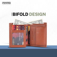 HAMMONDS FLYCATCHER Genuine Leather Wallet for Men - RFID Protected Leather Purse for Men, Money Purse for Men, Bi-Fold Wallet - 3 Card Slots, 2 ID Slots, Coin Pocket, Hidden Pockets - Tan