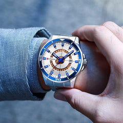 CURREN 8359 luxury business casual men's watch waterproof quartz Stainless steel Band calendar men's watch - SILVER WHITE