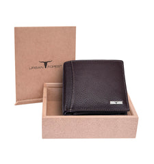 URBAN FOREST Oliver Dark Brown Leather Wallet for Men - Packed in Premium Wooden Box for Festive Gifting
