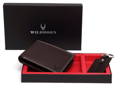 WildHorn Men Brown Genuine Leather Wallet Gift Set Combo
