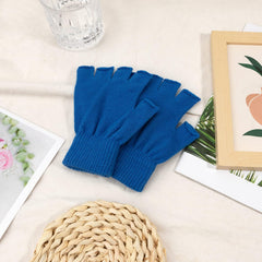 Fingerless Gloves for Women Men Winter Fingerless Mittens for Women Men Warm Knitted Gloves Typing Half Finger Gloves - Blue