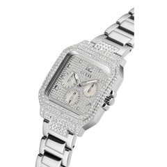 GUESS US Women's Silver-Tone Square Multifunction Watch