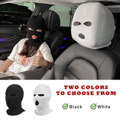 Suvnie 2 PCS Car Headrest Cover, Personalized Funny Car Seat Full Face Mask, Ski Mask Wrap Protection for Auto Front Seat Rest Decoration, Universal Interior Car Accessories (White)