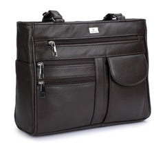 K London Ladies Leather Handbag in Soft Brown Leather - Womens Designer Shoulder Hand Bag with 2 Top Handles – 8 Pockets 2 Zipped Main Sections – Practical - KL_1733_brn, M