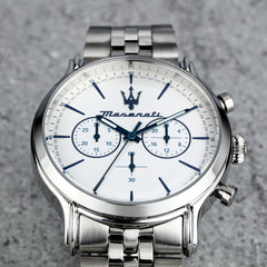 Maserati Classic Chronograph Small Seconds Analog Dial Color White Watches for Men - R8873618034 - Silver