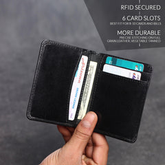 FOXHACKLE RFID Bifold Leather Wallet, Slim Minimalist Card Holder for Men & Women - Black