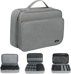 Gocokia Plus Large Capacity Electronic Accessories Organizer, Storage Handbag with Front Pocket Travel Cable Organizer Gadget Bag Carry Pouch for iPad 11,Hard Drives, Power, Charger -Grey