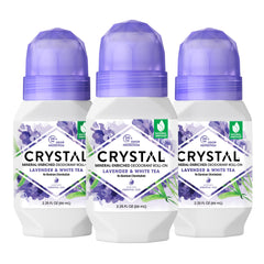 Crystal Essence Mineral Deodorant Roll-On Body Deodorant With 24-Hour Odor Protection, Lavender & White Tea, Non-Sticky Roll-On, Aluminium Chloride & Paraben Free, 2.25 FL OZ, Pack of 3