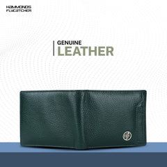 HAMMONDS FLYCATCHER Genuine Leather Wallet for Men - RFID Protected Leather Purse for Men, Money Purse for Men, Bi-Fold Wallet - 6 Card Slots, 1 Card Case, Coin Pocket, Hidden Pockets - Green