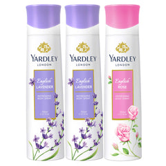 Yardley London Body Spray Tripack(3 X 150 ml),2 English Lavender + Rose