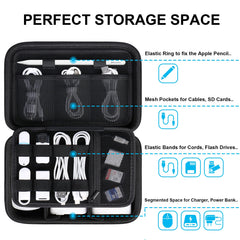 Lacdo Hard Travel Electronic Organizer Case for MacBook Power Adapter Charger, Cables, Cords, Apple Pencil, Mouse, Power Bank, USB Flash Disk, SD Cards EVA Protective Portable Accessories Bag, Black